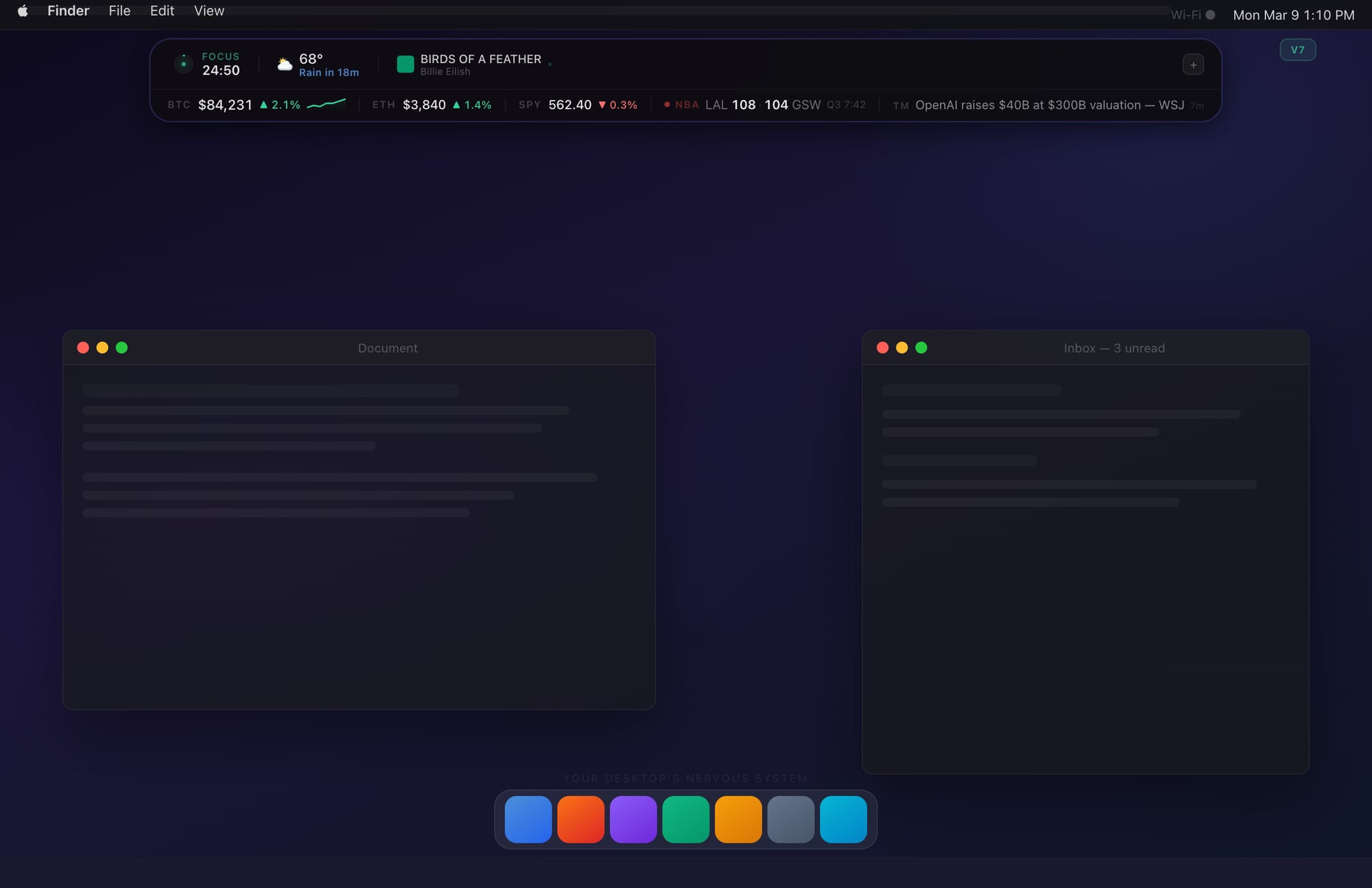 Focus timer running + Now Playing active with album color bleed
